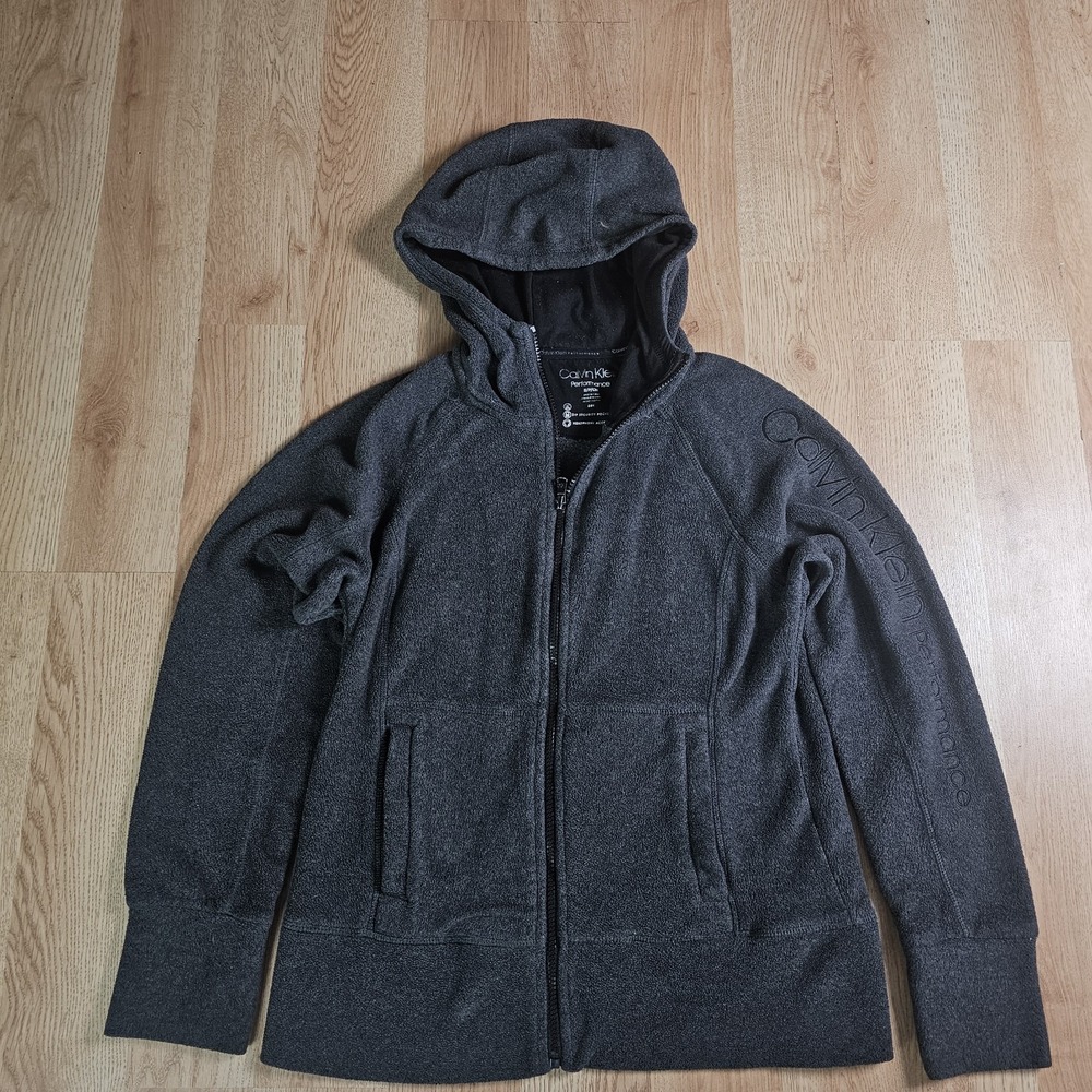 Calvin Klein Performance Hoodie Women Small Gray Fleece Full Zip Athleisure Logo